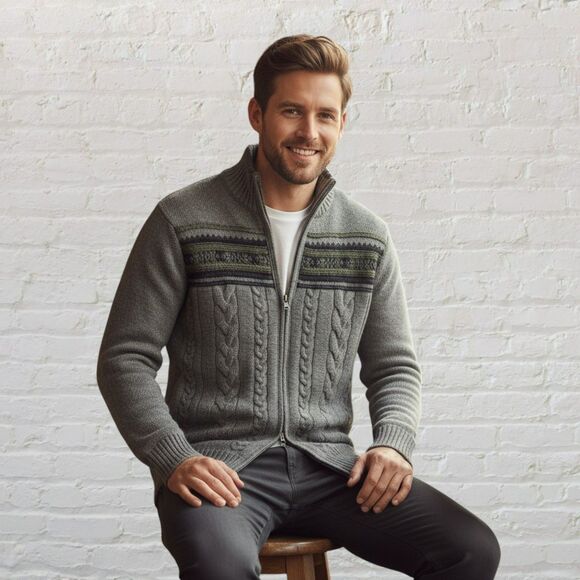 Banana Republic Merino Wool Chunky Cable Knit Cardigan Full-Zip Size L - Picture 1 of 16